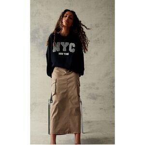 Pacsun Women Mocha Stretch High Waist Cargo Midi Skirt Size 24